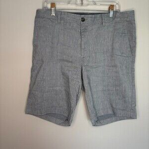 FAIRLANE Linen Blend 10" Shorts Men 36 Gray Slash Pockets Preppy Classic Stretch